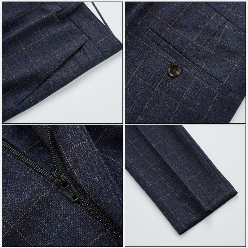 Men's Plaid High-end Suit Pants Korean Slim