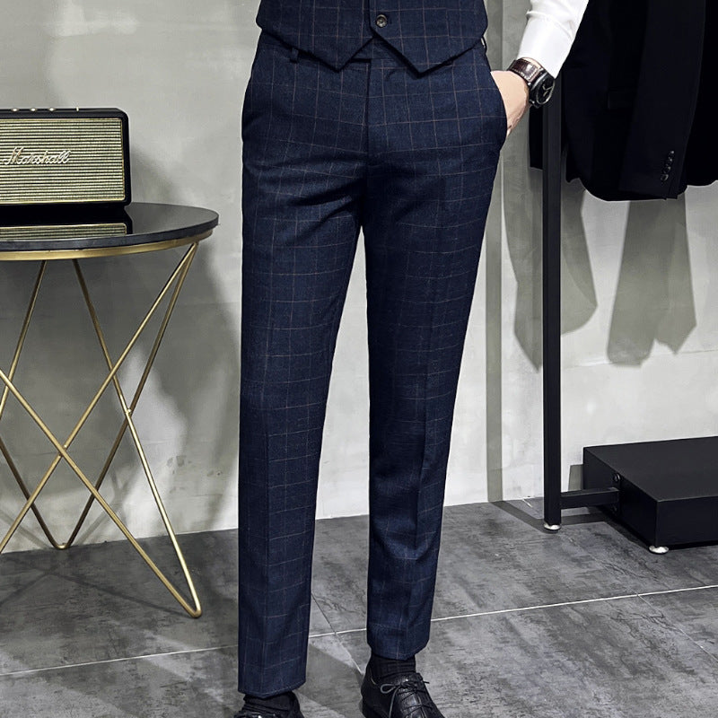 Men's Plaid High-end Suit Pants Korean Slim