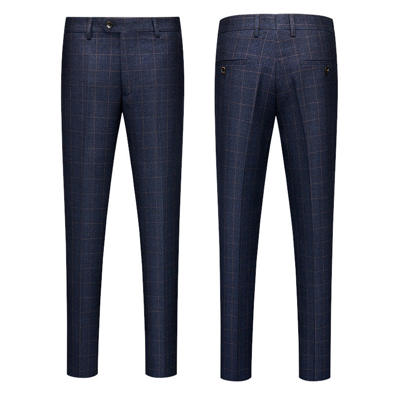 Men's Plaid High-end Suit Pants Korean Slim