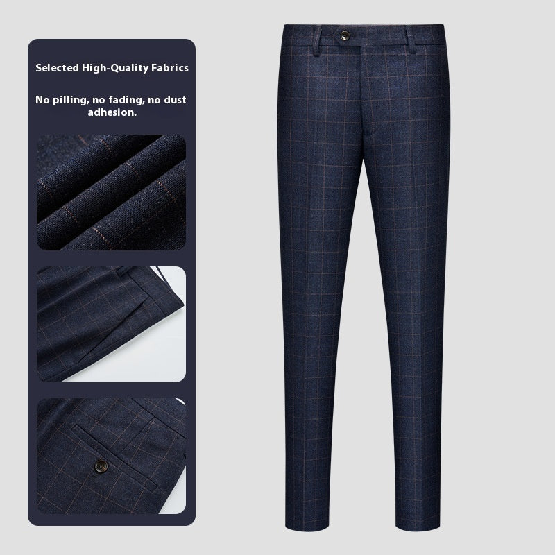 Men's Plaid High-end Suit Pants Korean Slim