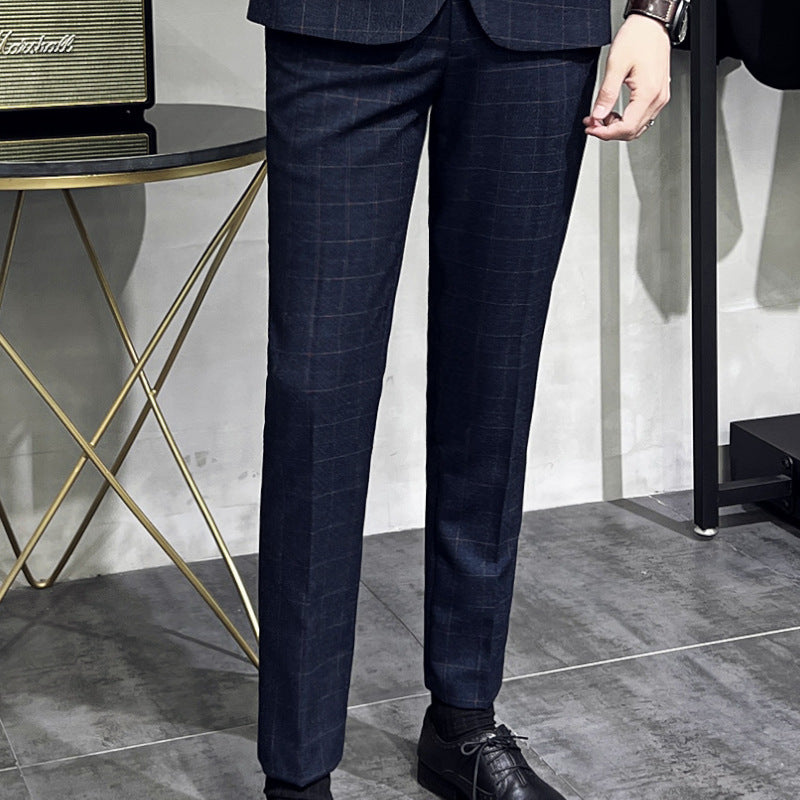 Men's Plaid High-end Suit Pants Korean Slim