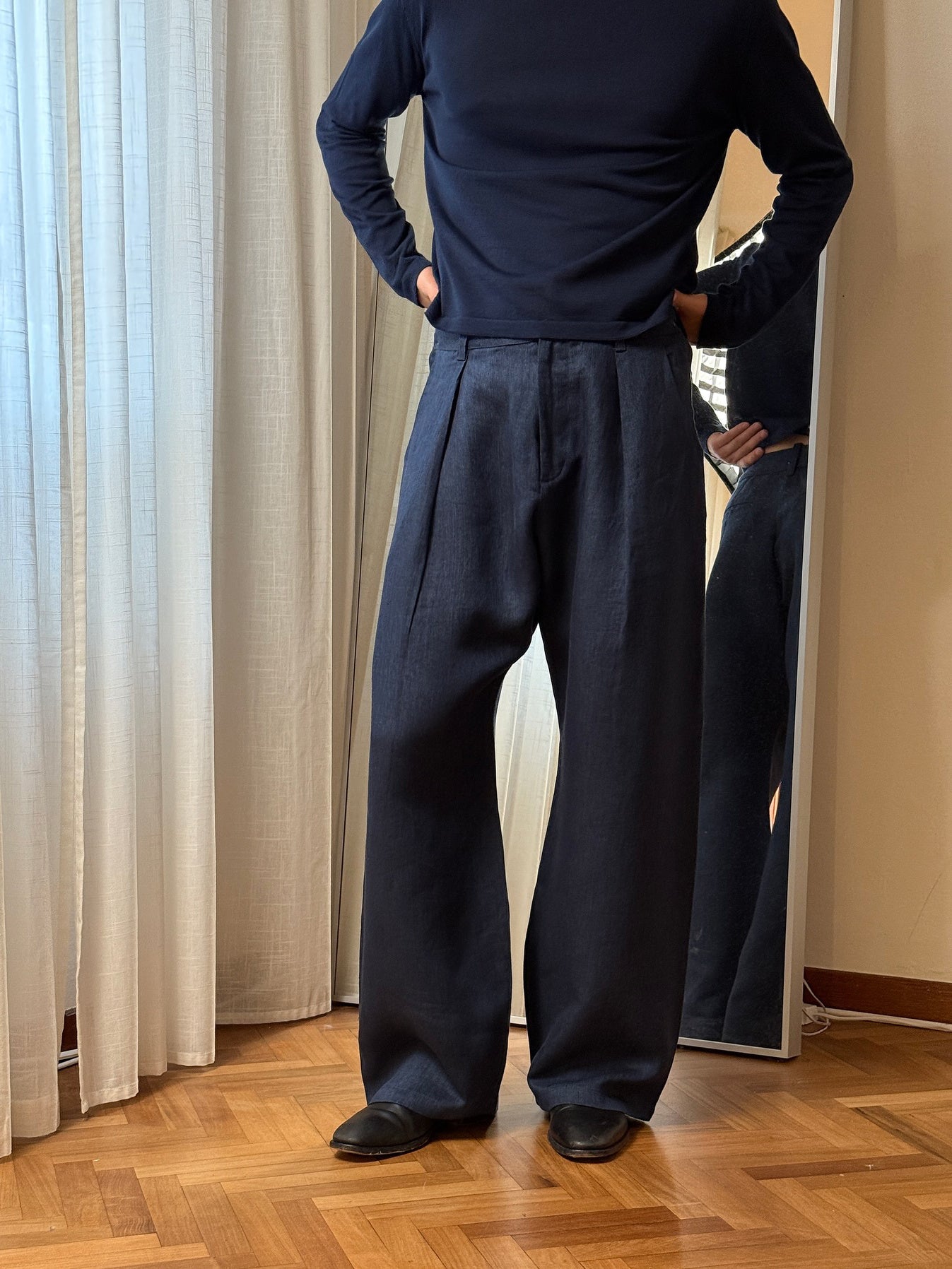 Men's Classic High-Waisted Wide-Leg Pants