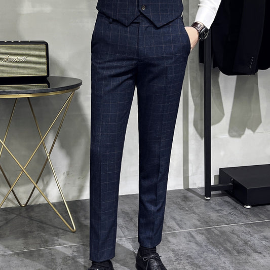 Men's Plaid High-end Suit Pants Korean Slim