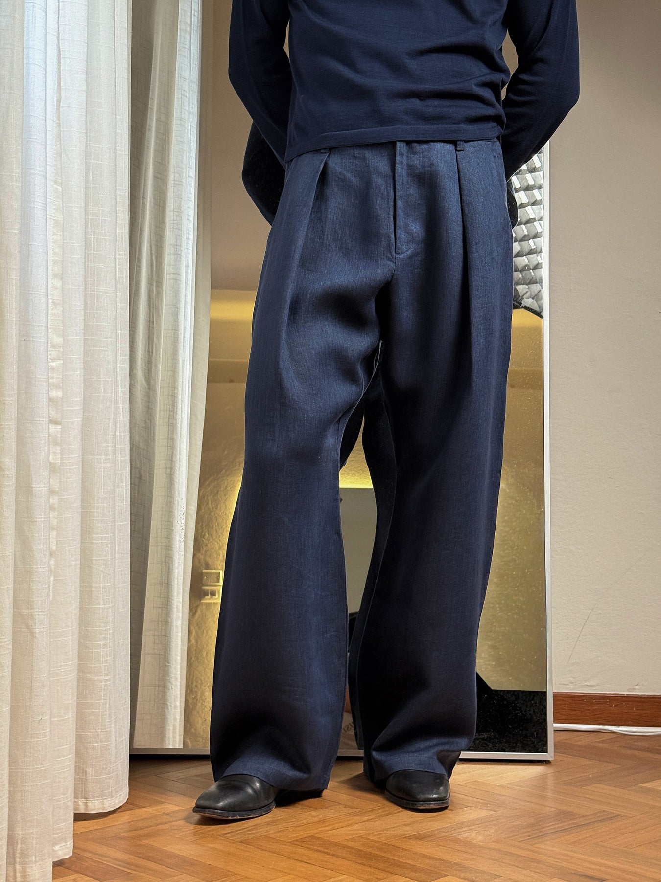 Men's Classic High-Waisted Wide-Leg Pants